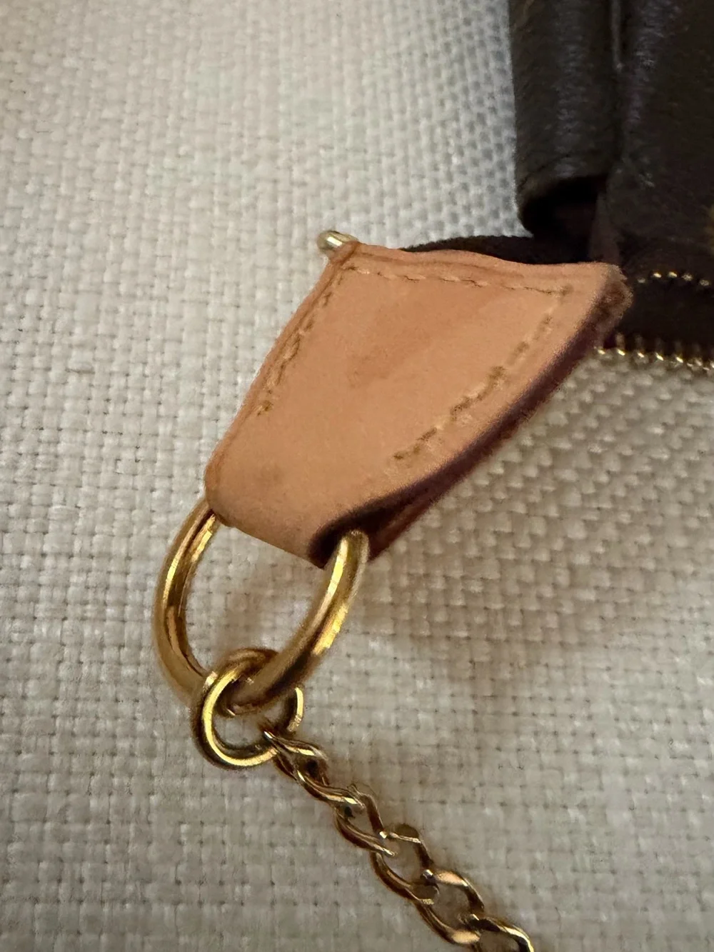 Louis Vuitton Monogram Mini Pochette in Brown with Gold Chain